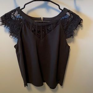 Truly Poppy Black Lace Dress Shirt